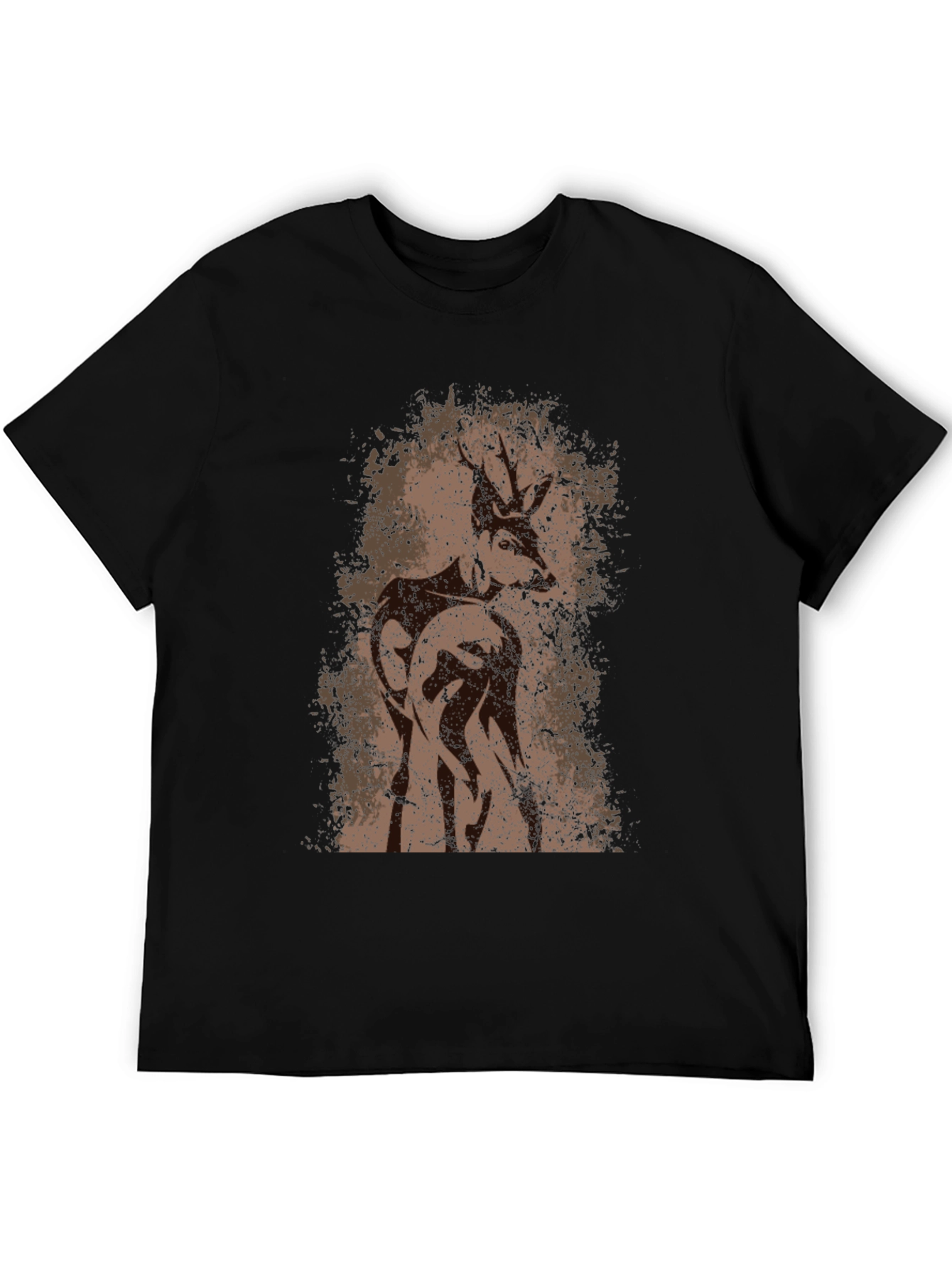 Deer Graphic T-Shirt - Mens Black Crew Neck Tee