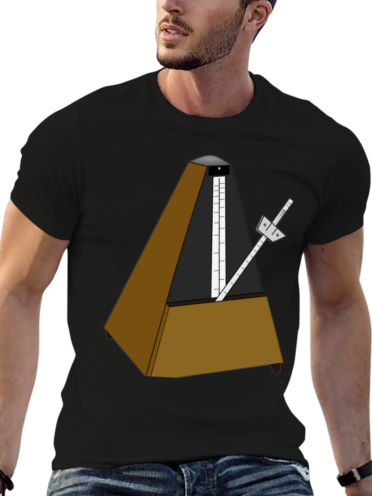 Musical Metronome Graphic Tee - Black Cotton Shirt