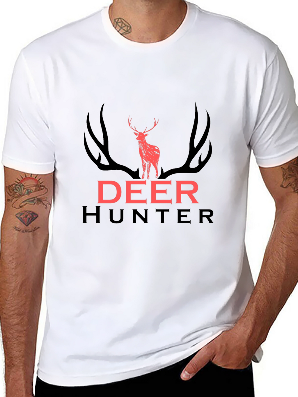 Deer Hunter Graphic Tee - Black Cotton T-Shirt