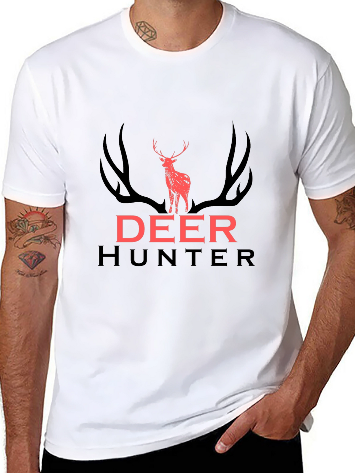 Deer Hunter Graphic Tee - Black Cotton T-Shirt