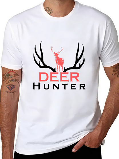 Deer Hunter Graphic Tee - Black Cotton T-Shirt
