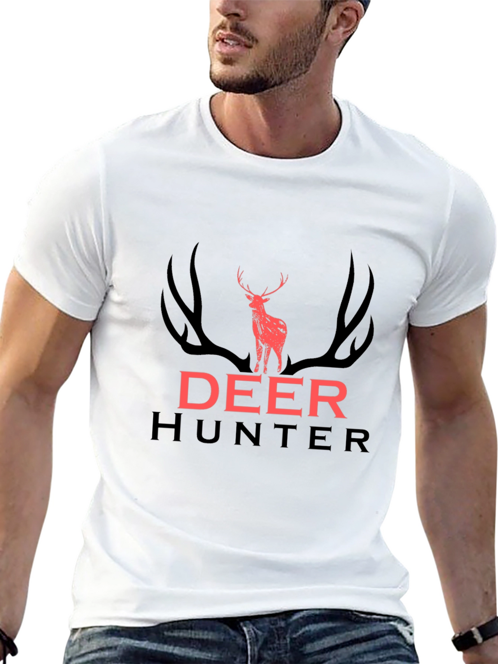Deer Hunter Graphic Tee - Black Cotton T-Shirt