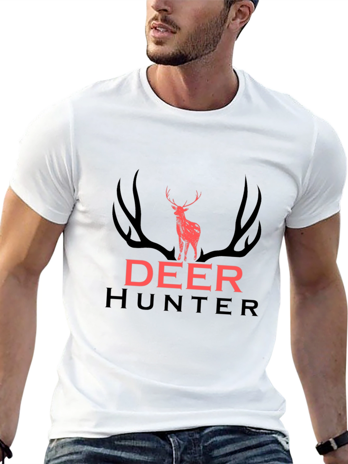 Deer Hunter Graphic Tee - Black Cotton T-Shirt