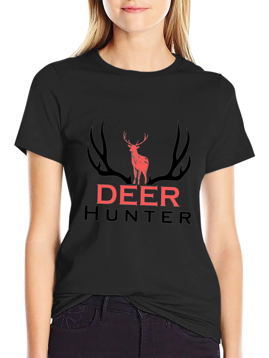 Deer Hunter Graphic Tee - Black Cotton T-Shirt