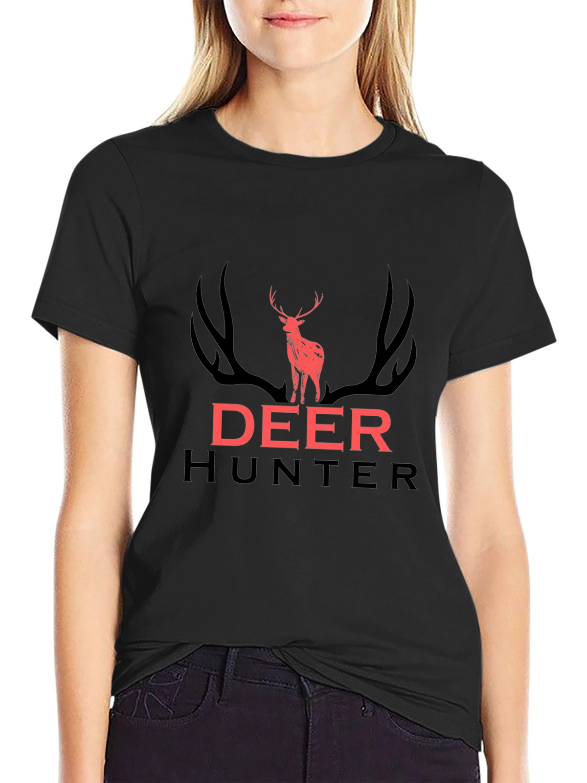 Deer Hunter Graphic Tee - Black Cotton T-Shirt