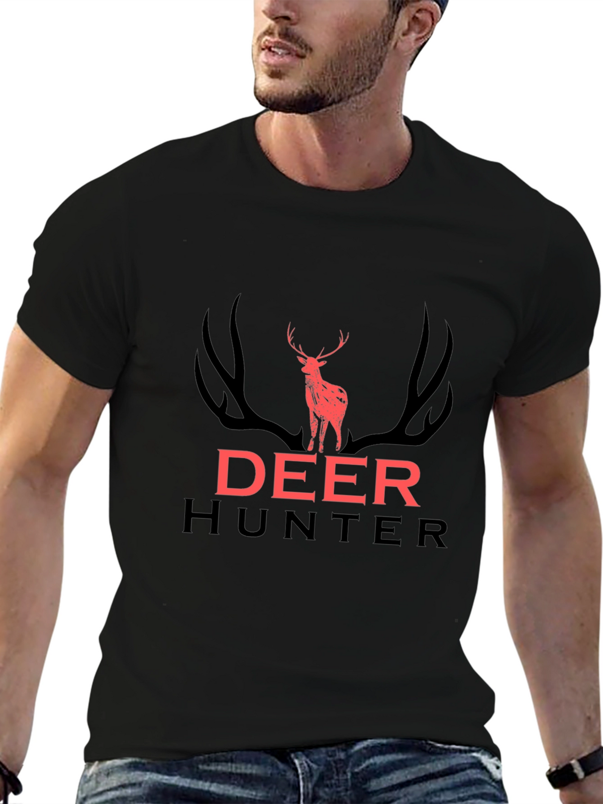 Deer Hunter Graphic Tee - Black Cotton T-Shirt