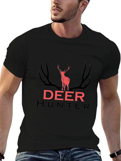 Deer Hunter Graphic Tee - Black Cotton T-Shirt