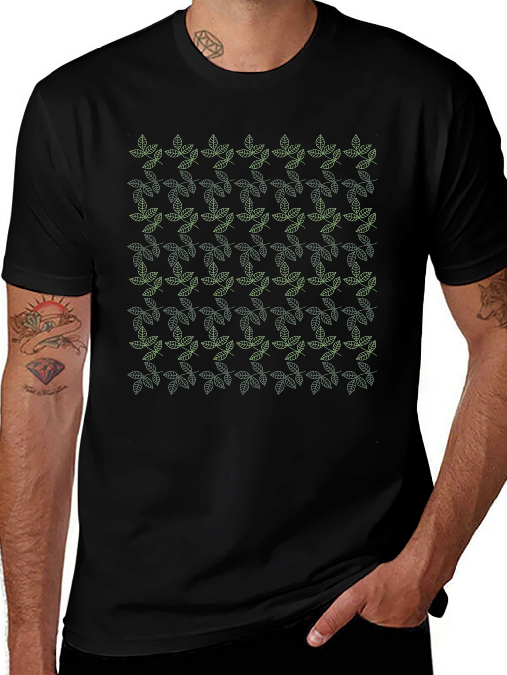 Leaf Pattern Black T-Shirt