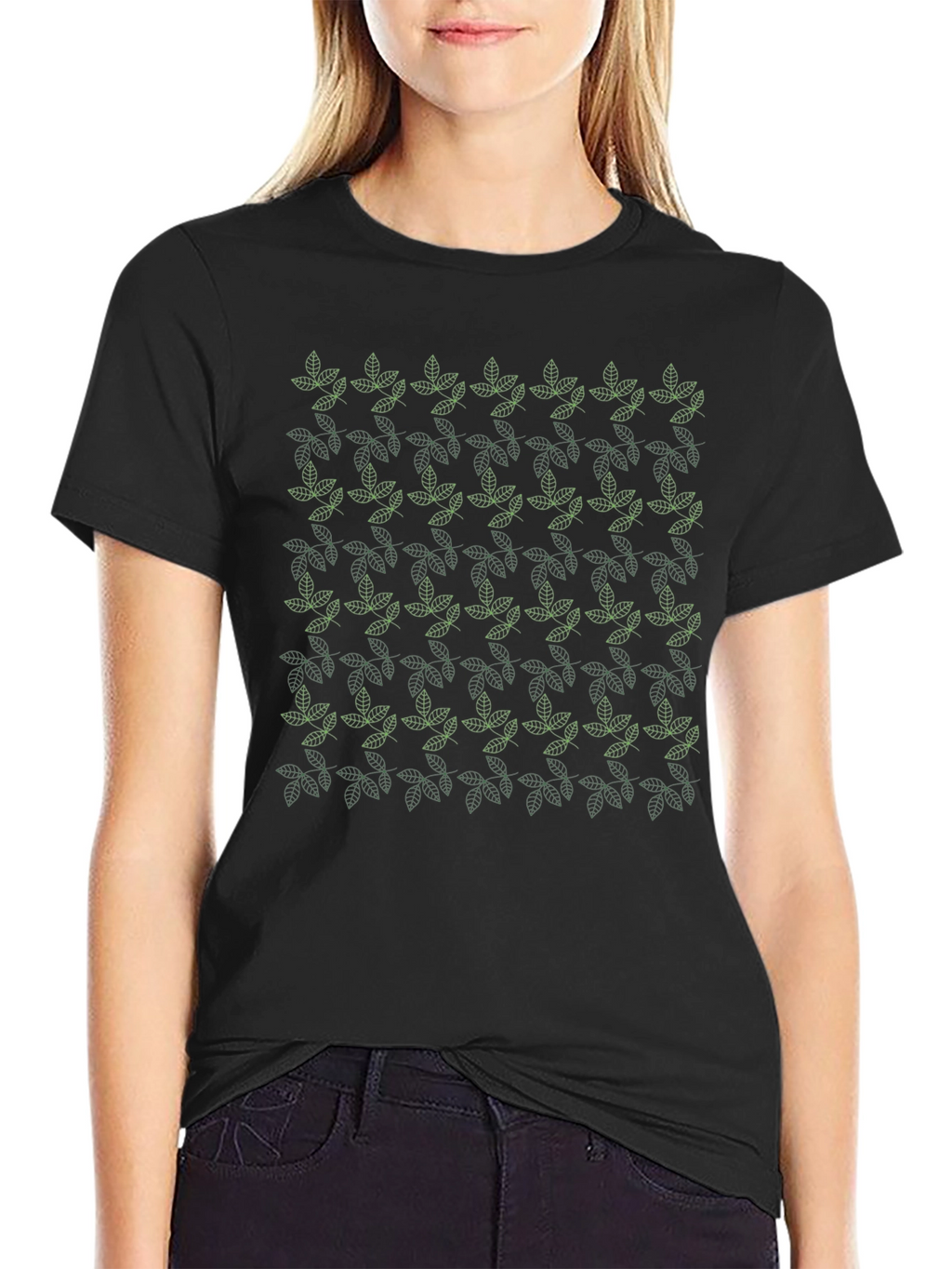 Leaf Pattern Black T-Shirt