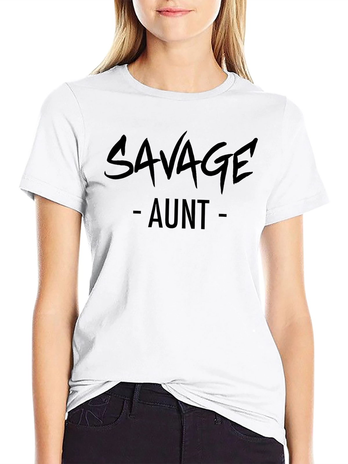 Savage Aunt Graphic Tee - Black Casual T-Shirt