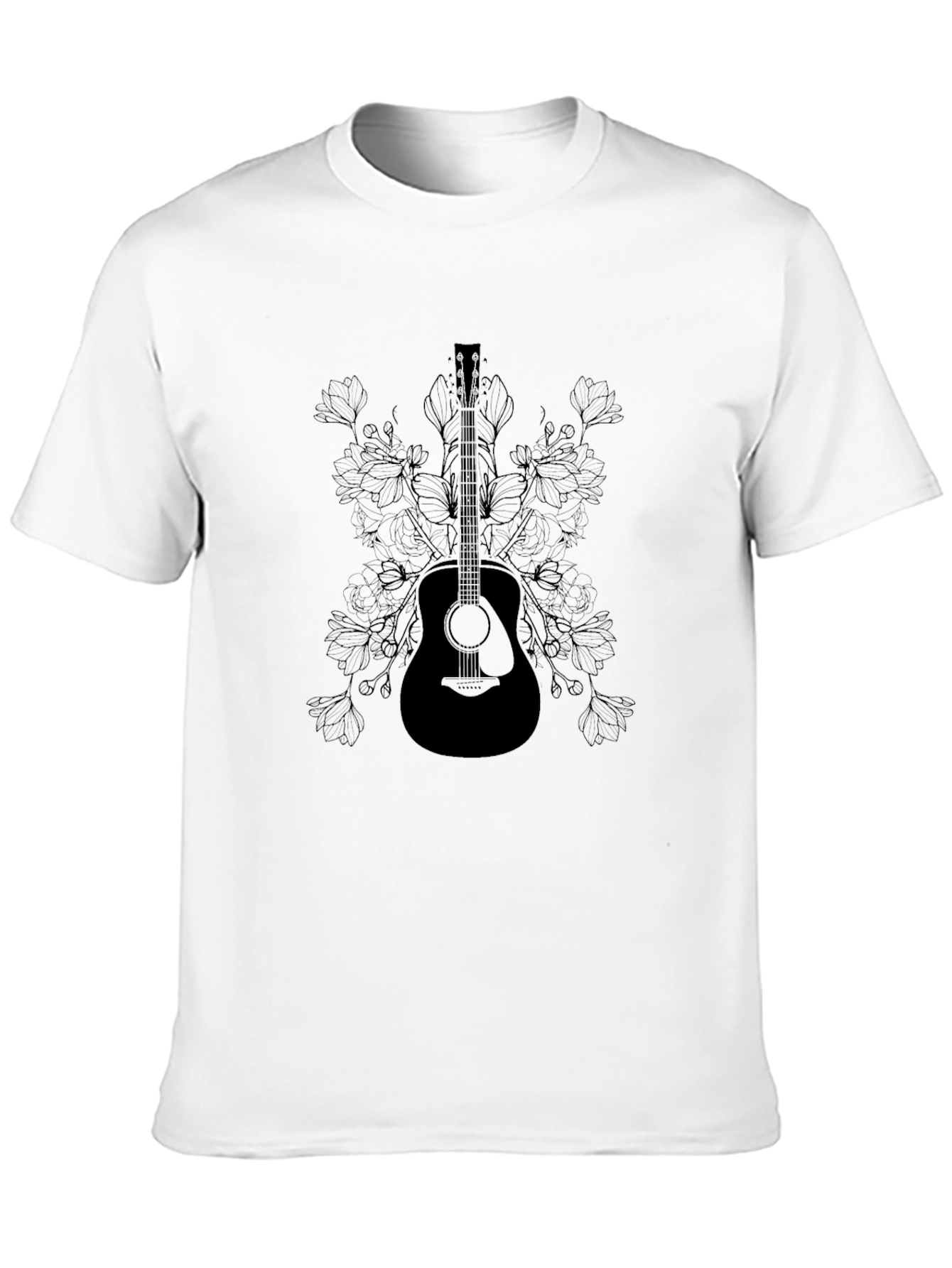 Guitar & Floral Graphic Tee - Black