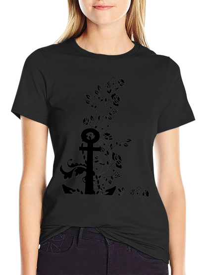 Black Floral Anchor Graphic Tee