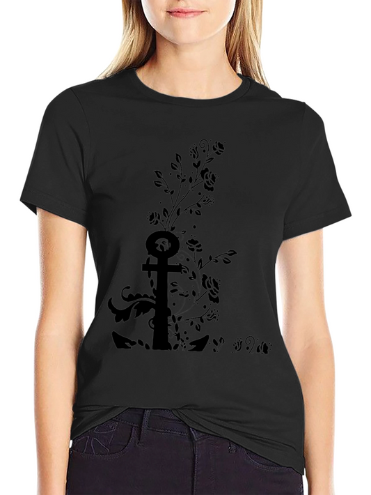 Black Floral Anchor Graphic Tee