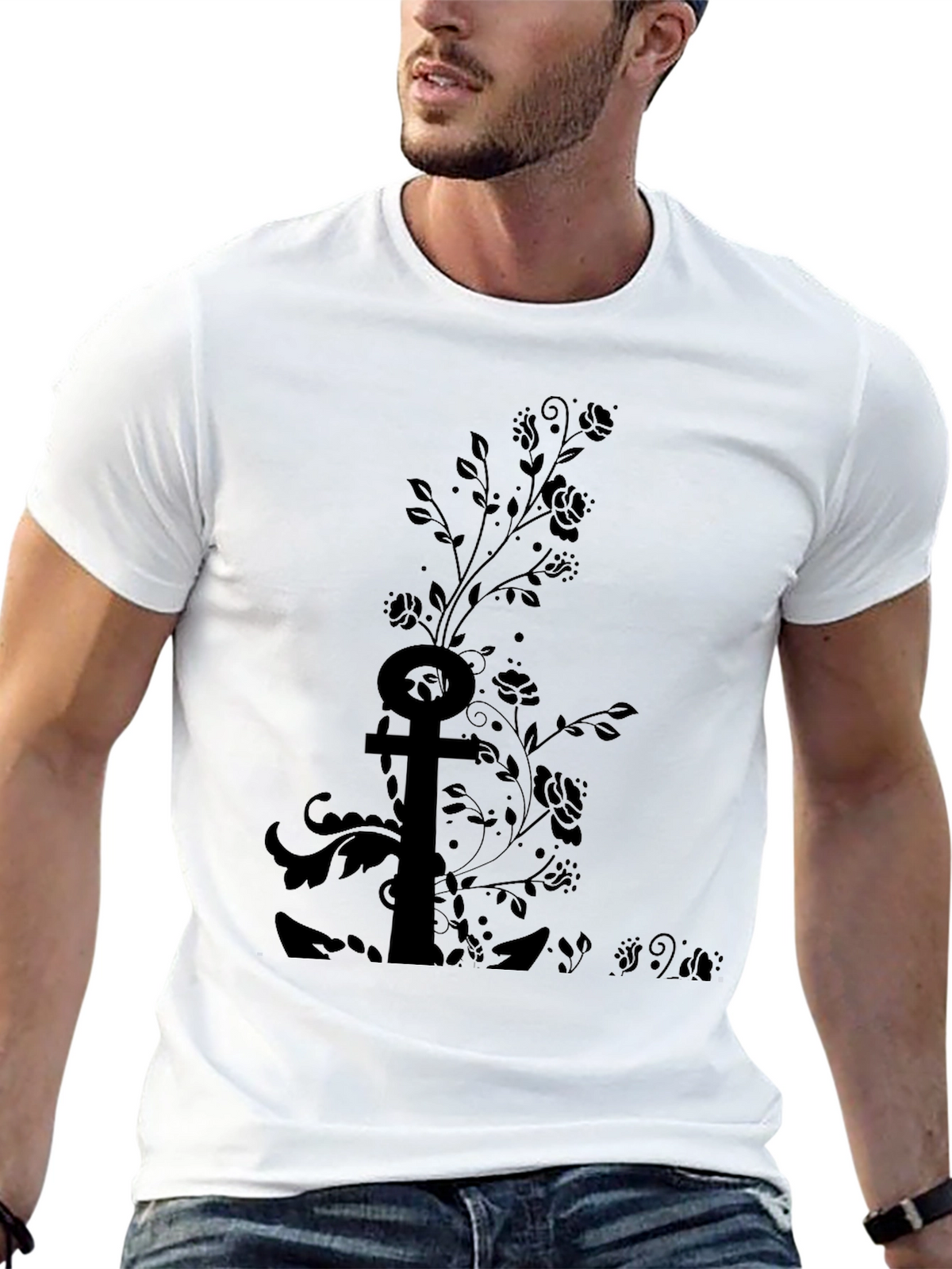 Black Floral Anchor Graphic Tee