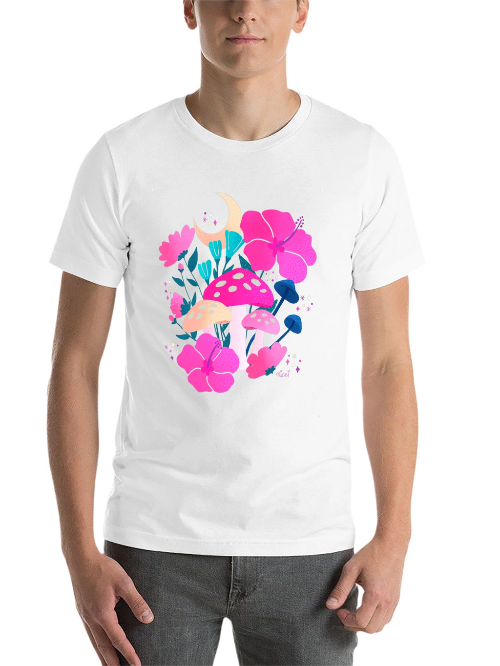 Floral Mushroom Graphic Tee - Trendy Black T-Shirt