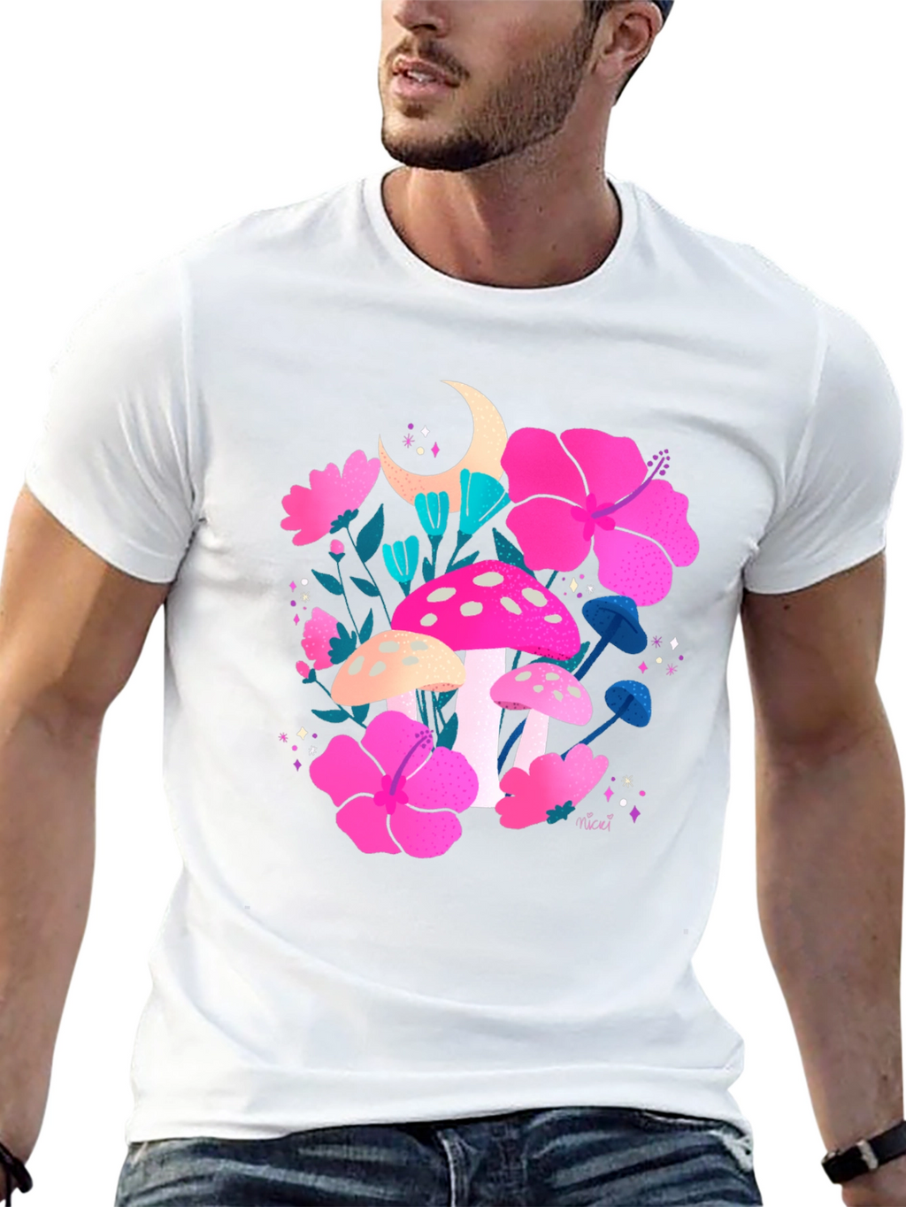 Floral Mushroom Graphic Tee - Trendy Black T-Shirt