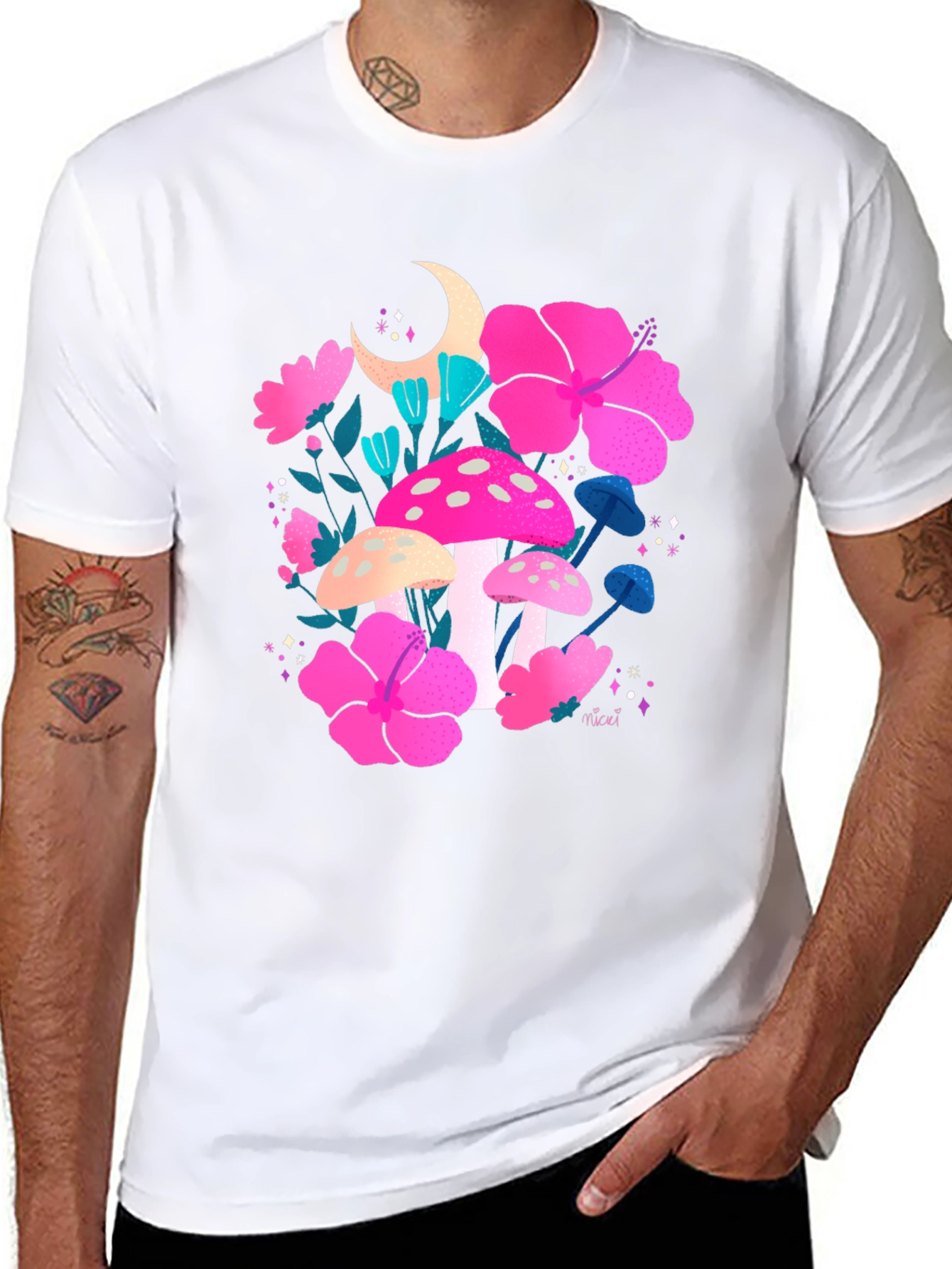 Floral Mushroom Graphic Tee - Trendy Black T-Shirt