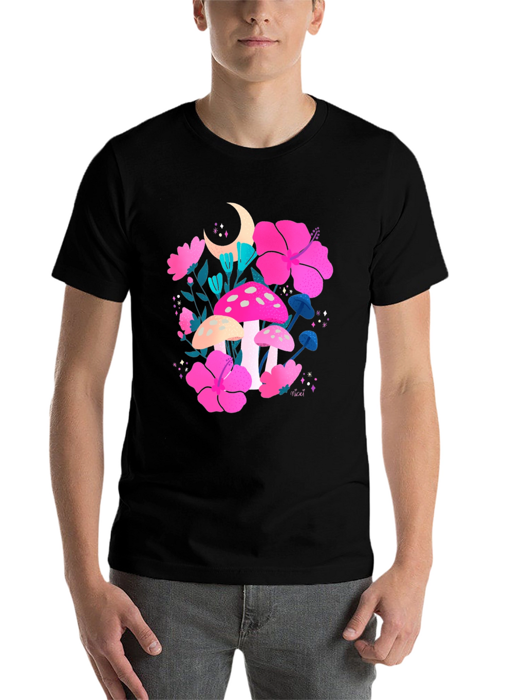 Floral Mushroom Graphic Tee - Trendy Black T-Shirt
