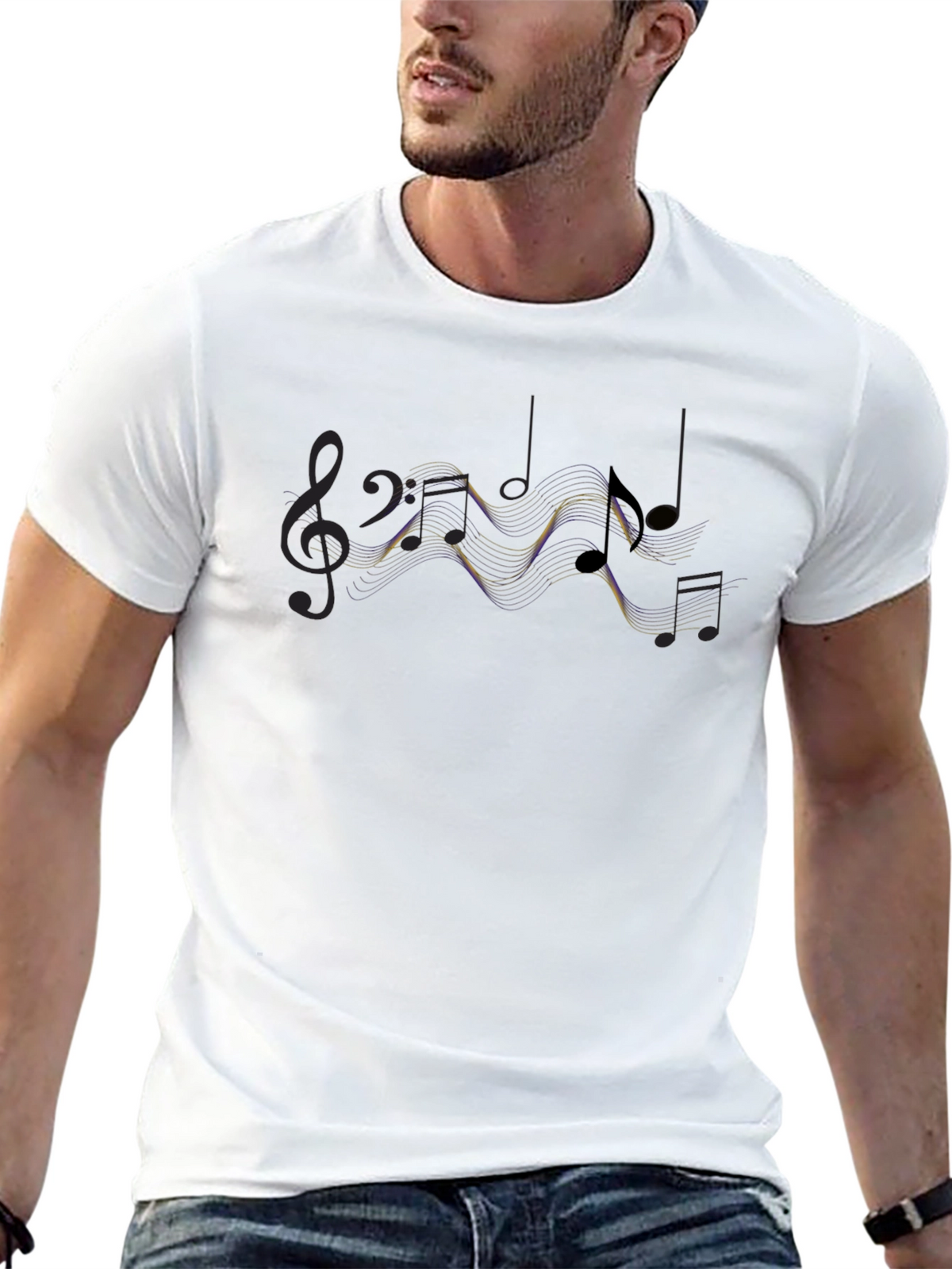 Musical Note Graphic Tee - Stylish Black Cotton T-Shirt