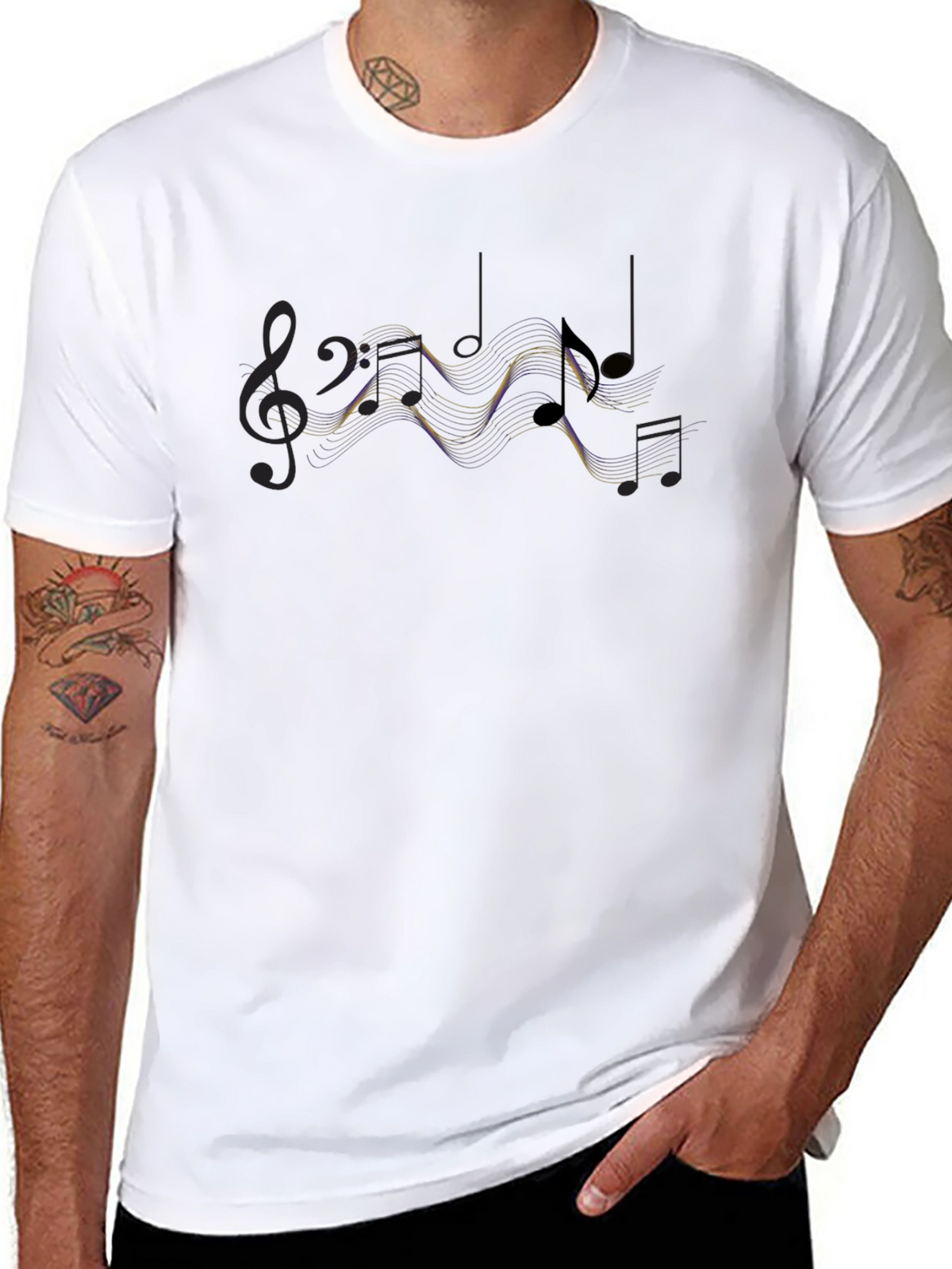 Musical Note Graphic Tee - Stylish Black Cotton T-Shirt