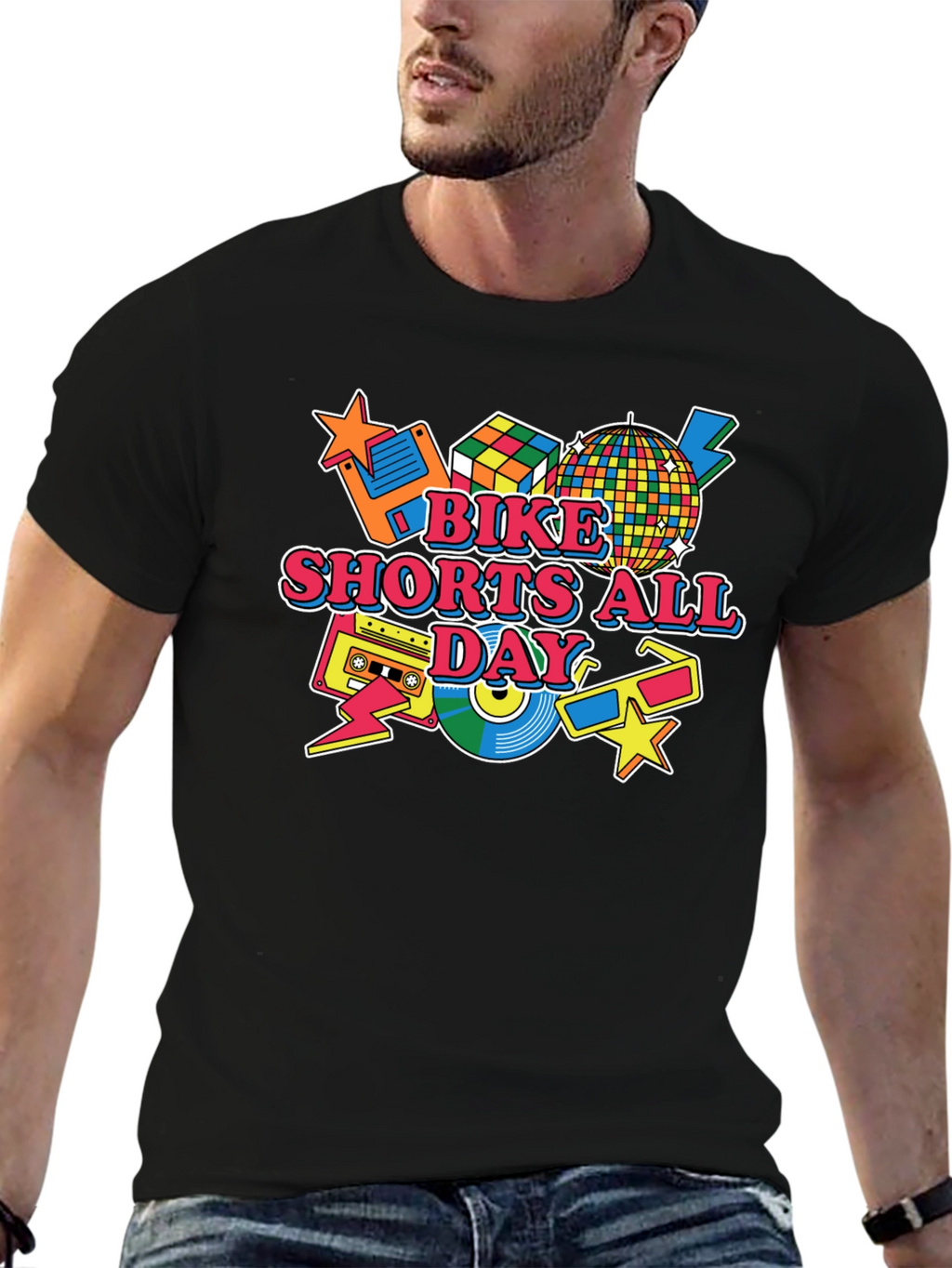 Bike Shorts All Day Retro 80s T-Shirt