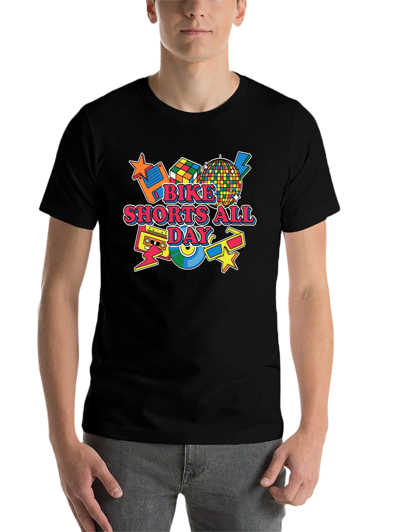 Bike Shorts All Day Retro 80s T-Shirt