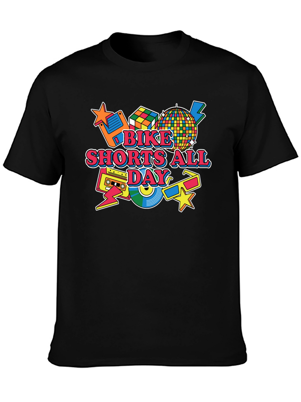 Bike Shorts All Day Retro 80s T-Shirt