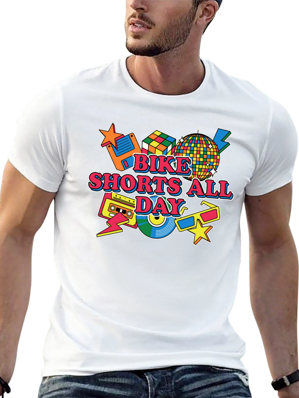 Bike Shorts All Day Retro 80s T-Shirt