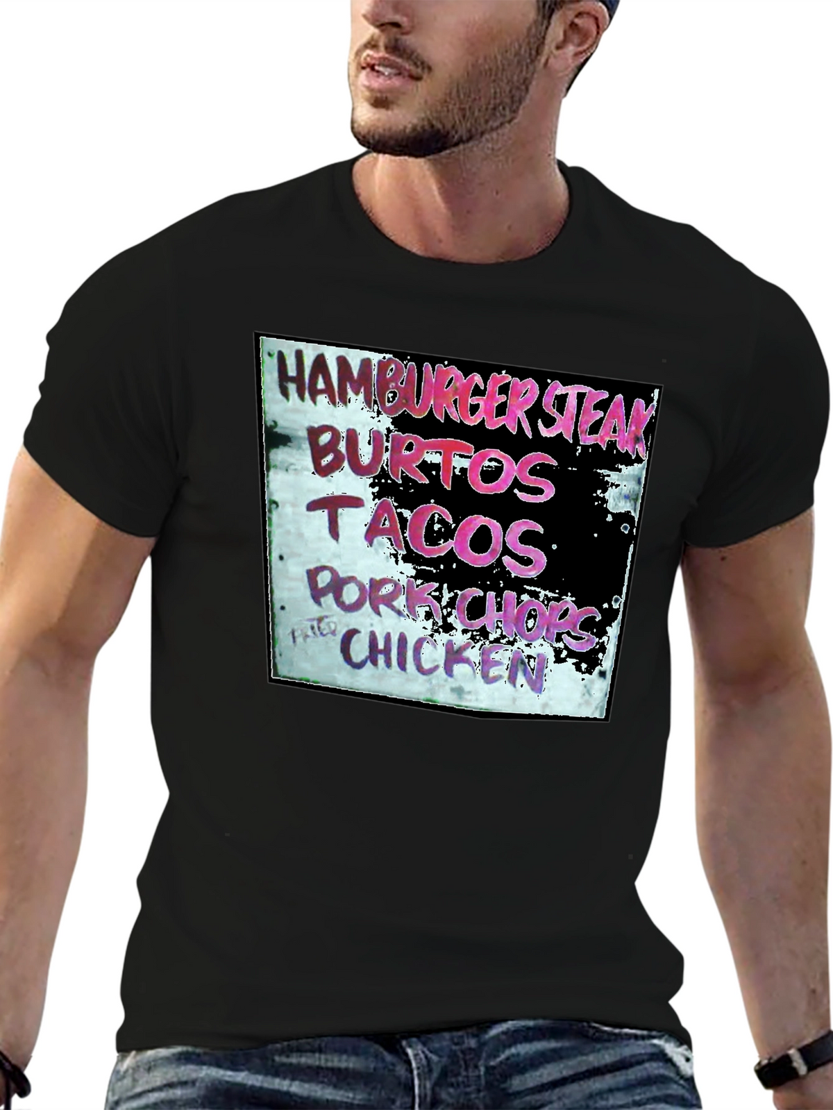 Hamburger Steak Burritos Tacos Chicken Black T-Shirt