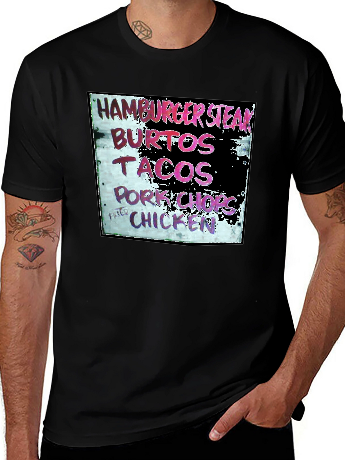 Hamburger Steak Burritos Tacos Chicken Black T-Shirt