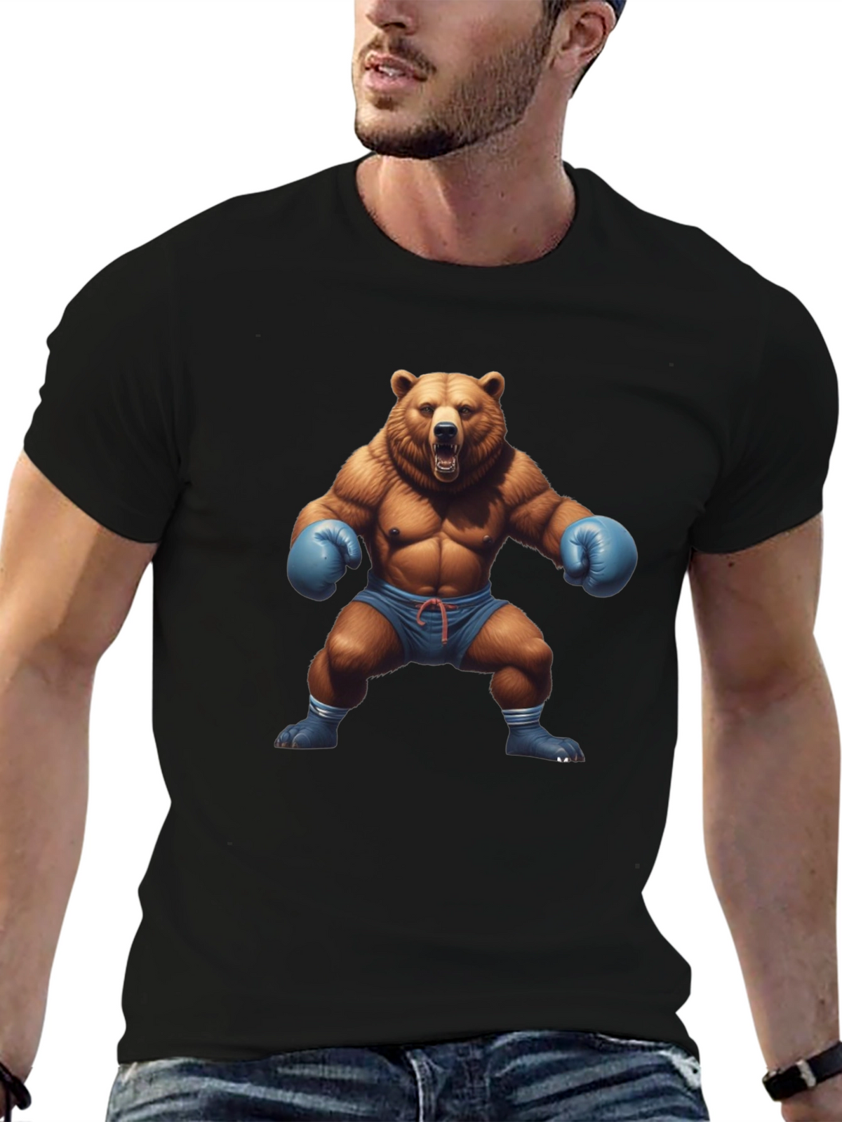 Bear Boxer Graphic Tee - Mens Black T-Shirt