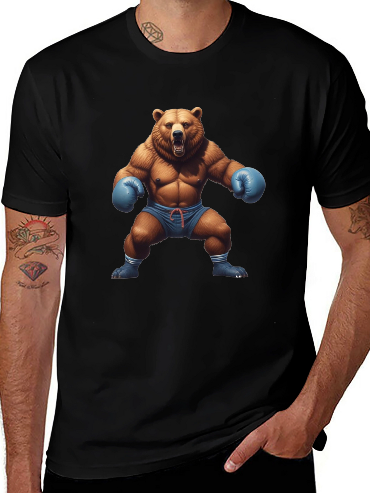 Bear Boxer Graphic Tee - Mens Black T-Shirt