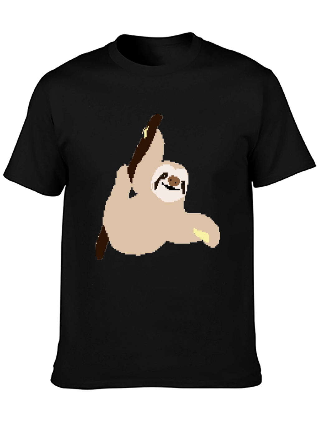 Pixel Sloth on Black T-Shirt