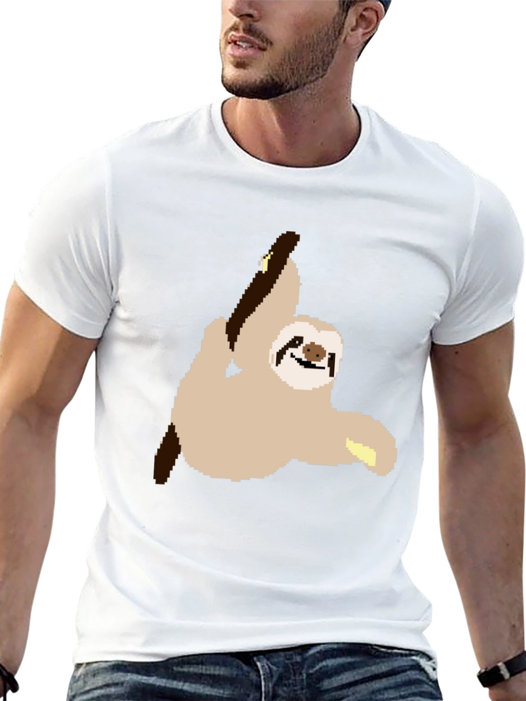 Pixel Sloth on Black T-Shirt