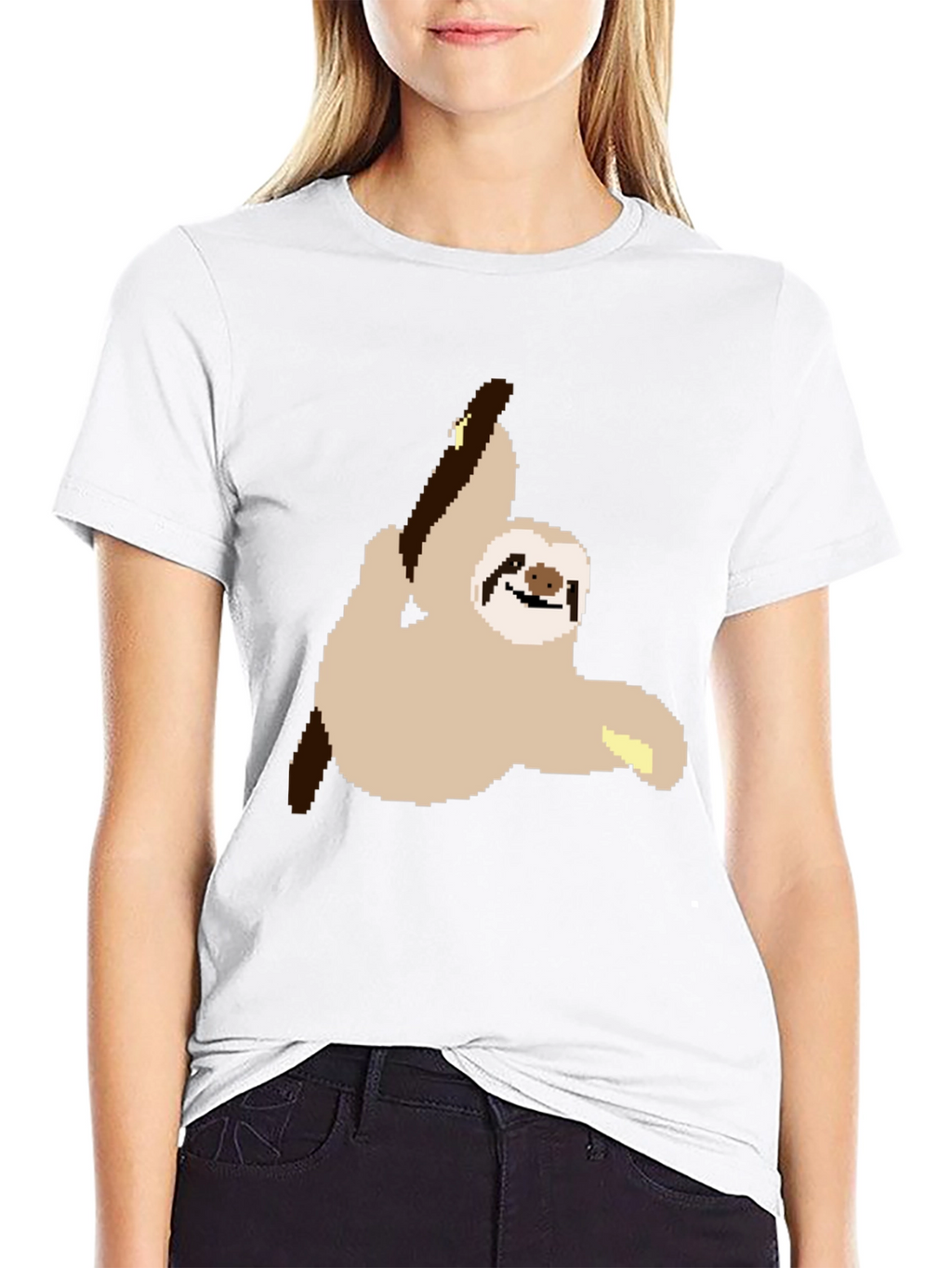 Pixel Sloth on Black T-Shirt