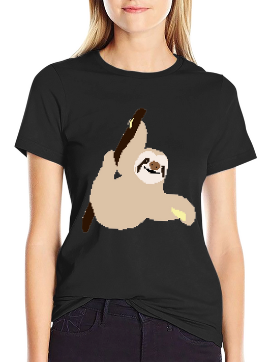 Pixel Sloth on Black T-Shirt