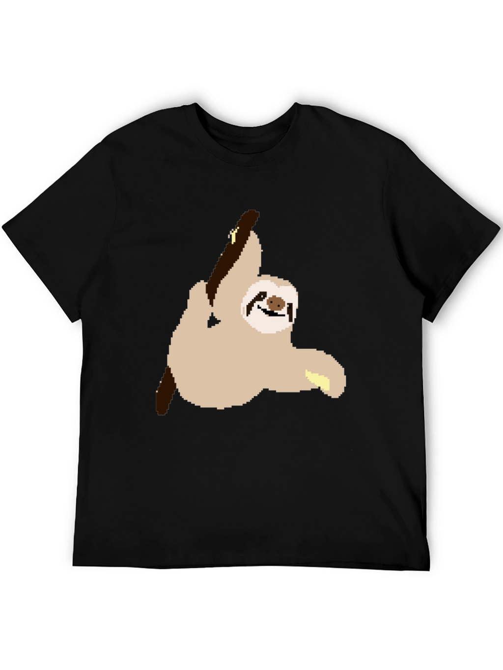 Pixel Sloth on Black T-Shirt