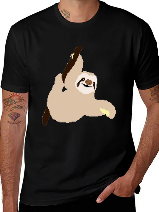 Pixel Sloth on Black T-Shirt