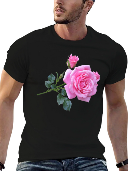 Pink Rose Graphic Black T-Shirt