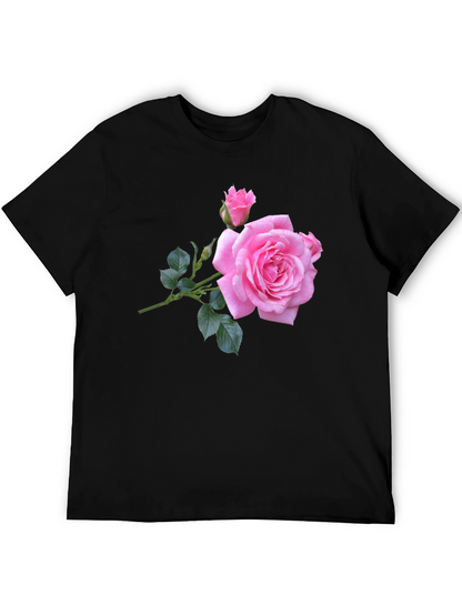 Pink Rose Graphic Black T-Shirt