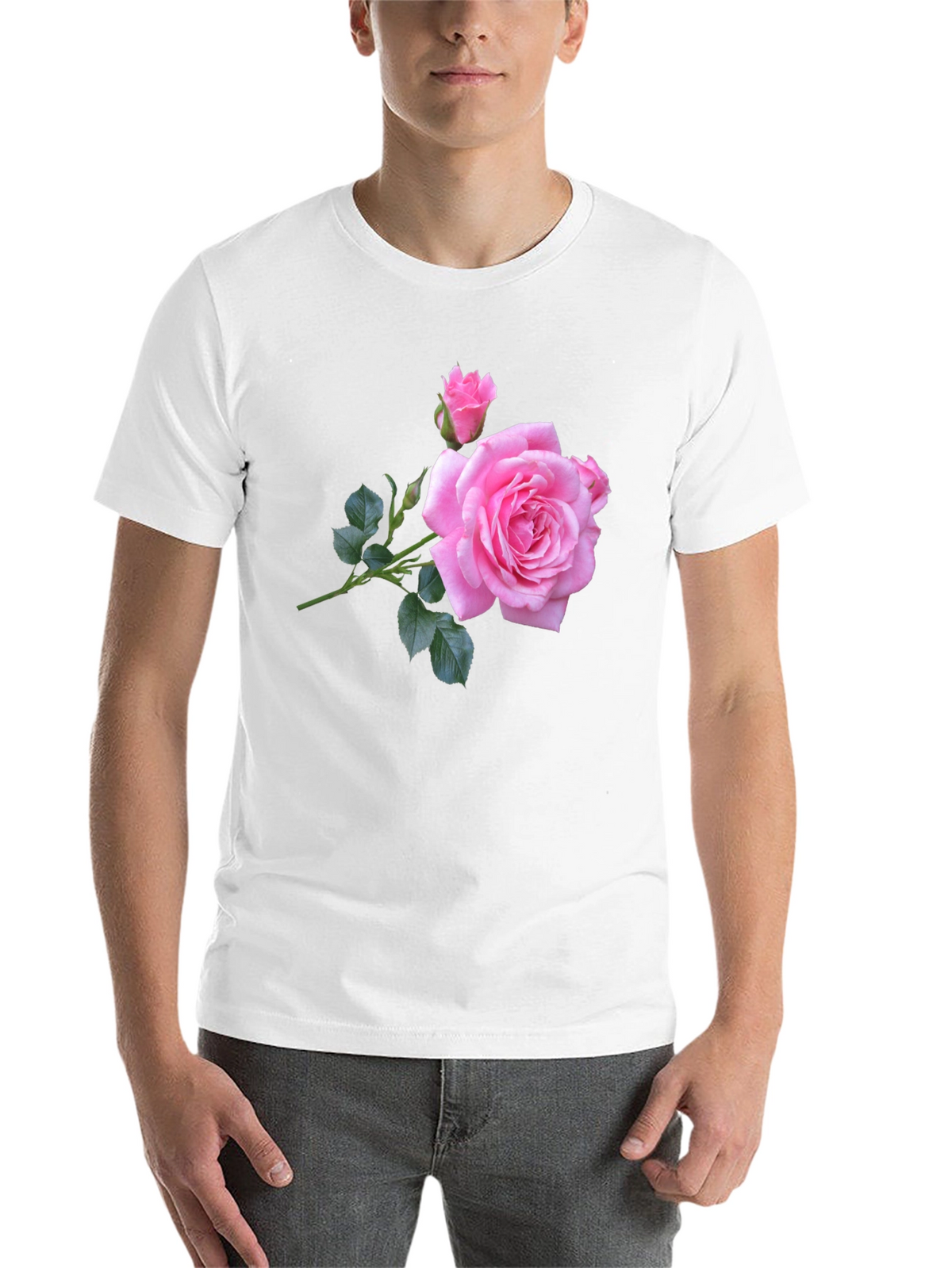 Pink Rose Graphic Black T-Shirt