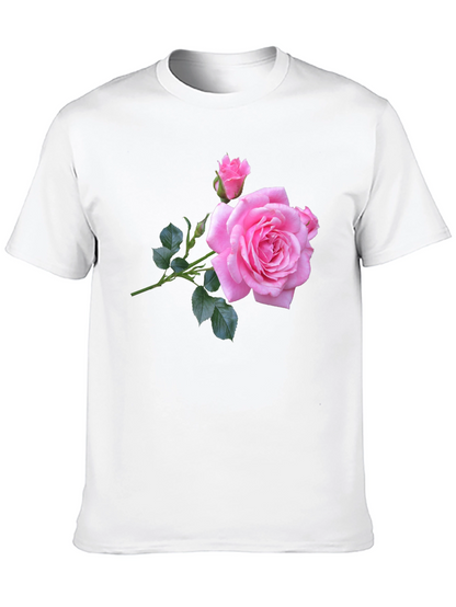 Pink Rose Graphic Black T-Shirt
