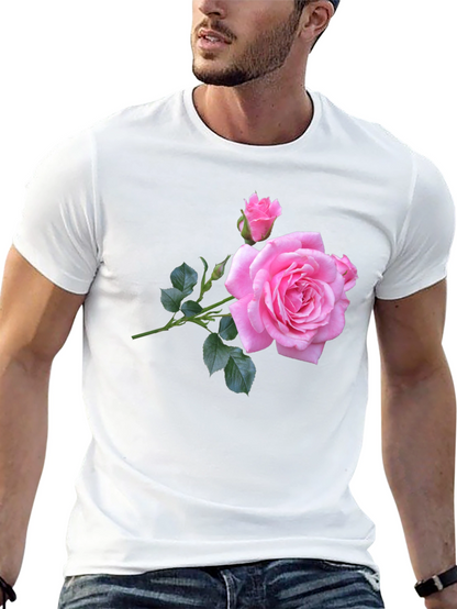 Pink Rose Graphic Black T-Shirt