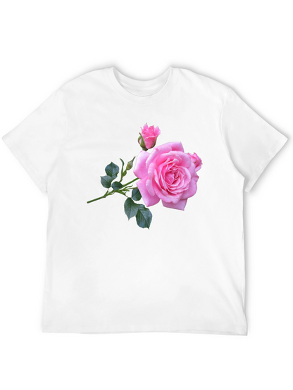 Pink Rose Graphic Black T-Shirt