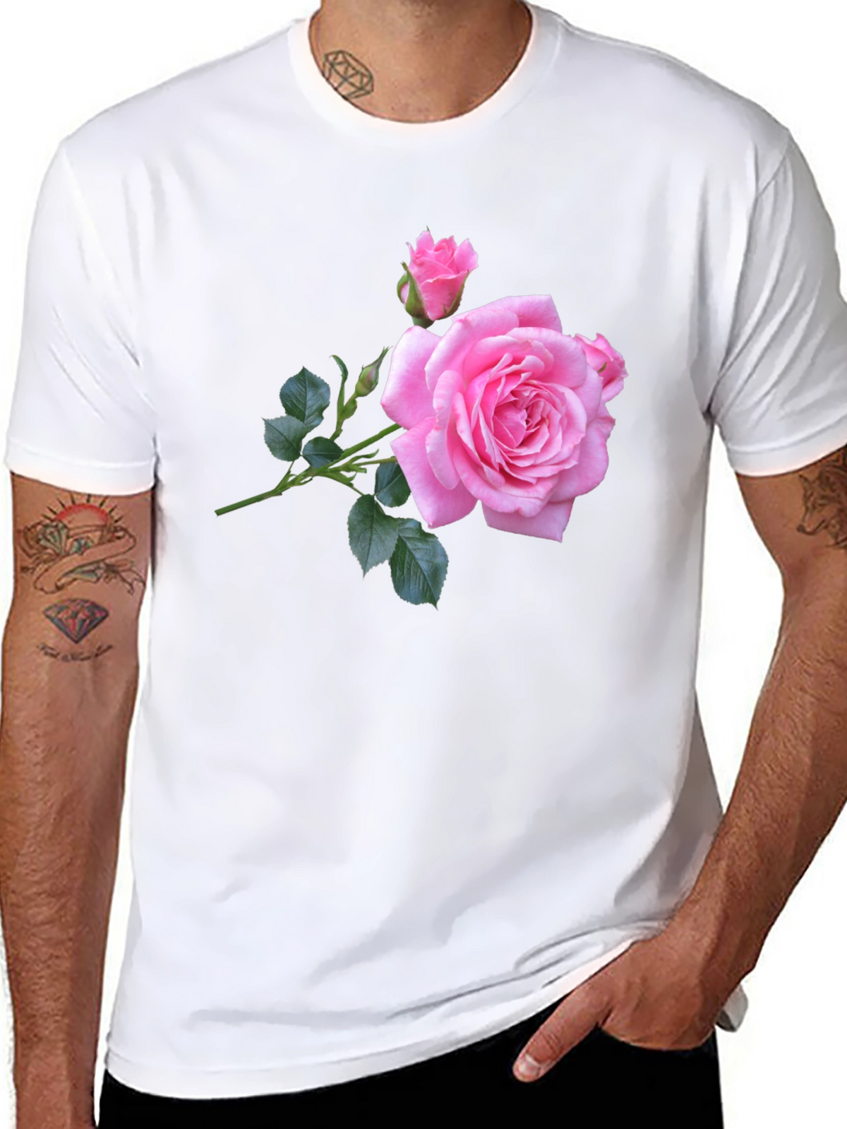 Pink Rose Graphic Black T-Shirt