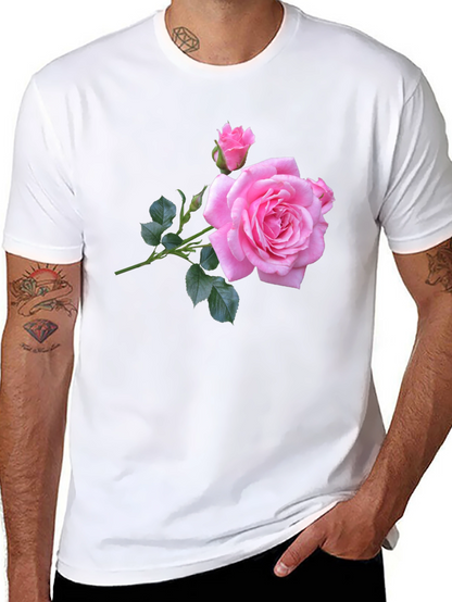 Pink Rose Graphic Black T-Shirt