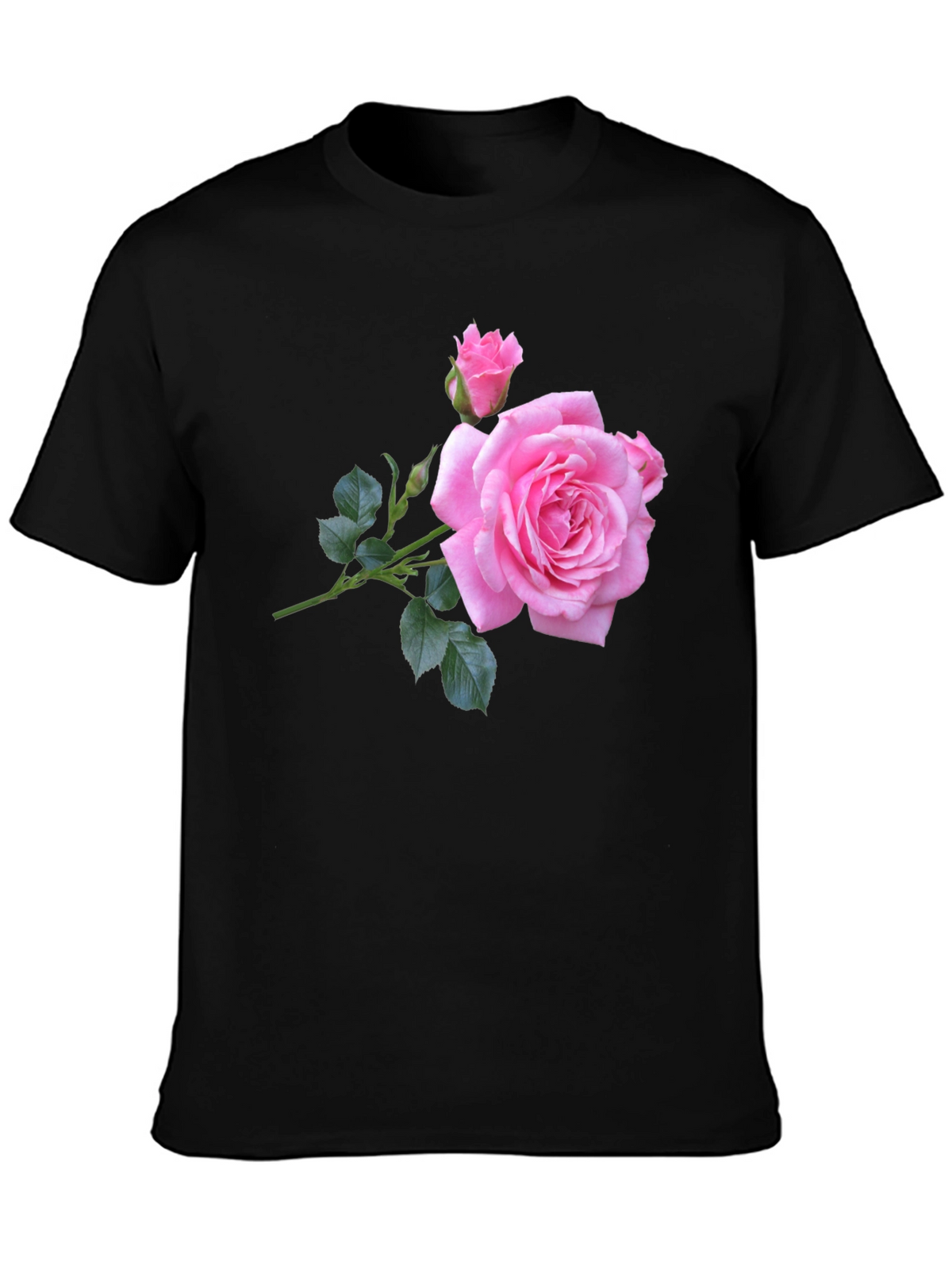 Pink Rose Graphic Black T-Shirt