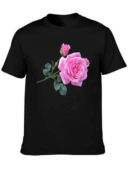 Pink Rose Graphic Black T-Shirt