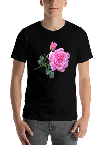 Pink Rose Graphic Black T-Shirt