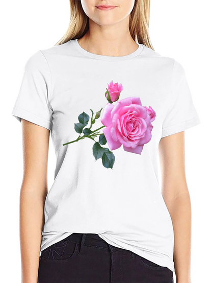 Pink Rose Graphic Black T-Shirt